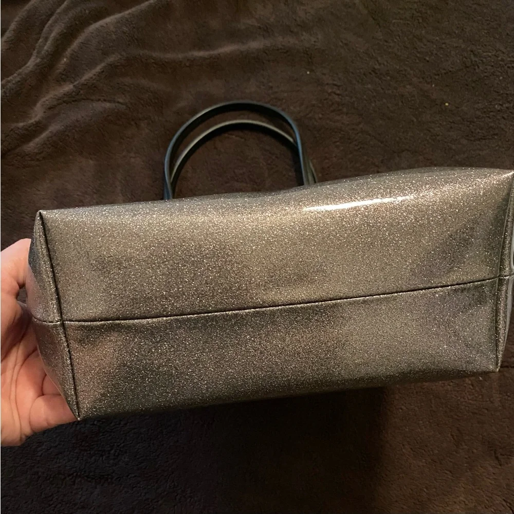 Kate Spade NY Silver Glitter with Matte Black Bow & Handles MINT Condition